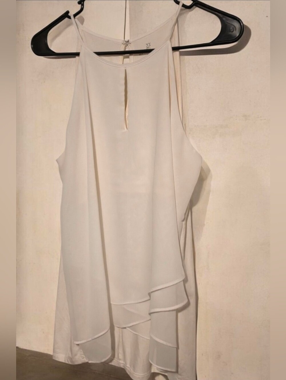 New York & Company White Layered Halter Tank Top